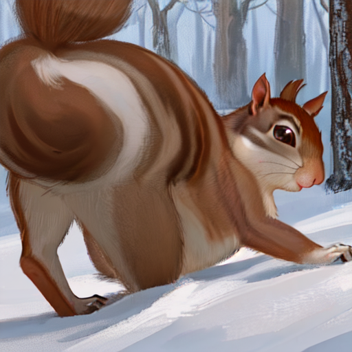 雪山を走っている大き目なリスの2次元イラストフリー画像