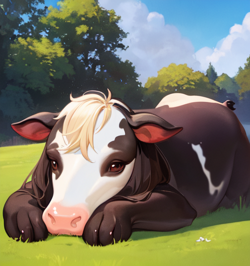 寝ている牛さんのかわいい絵