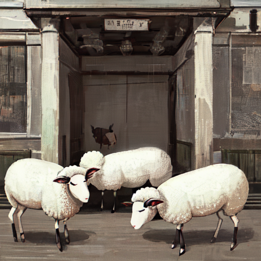 街中を歩いている羊たち