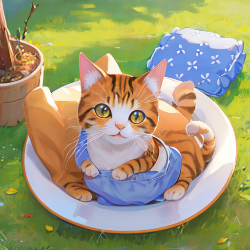 ネコが水浴び？している絵