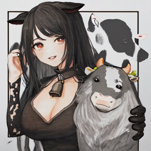 牛娘と牛のイラスト素材