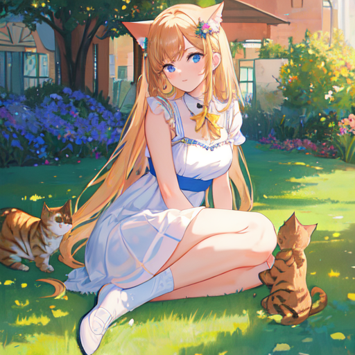 美少女とネコの後ろ姿絵