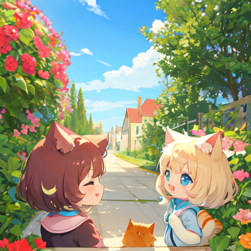 小さいネコミミ少女達とネコのほんわかするイラスト