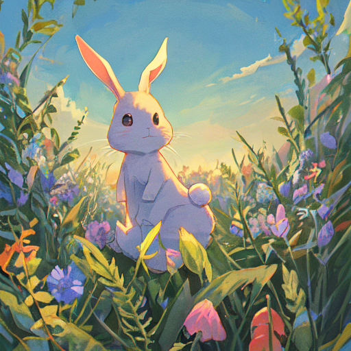 花畑にいるかわいいウサギ