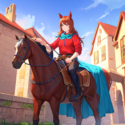 ウマ娘が本物の馬に乗っているイラスト