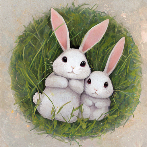 かわいいウサギ二羽が寝転がっているイラスト