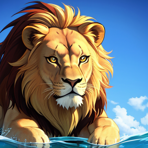 海を泳いでいる大きくて強そうなライオン