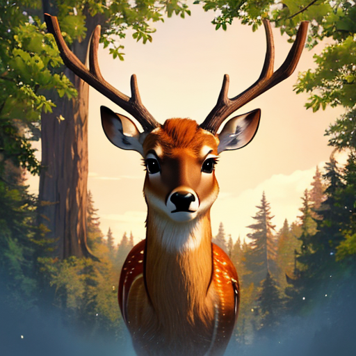 きれいな森に一人たたずんでいる立派なシカ