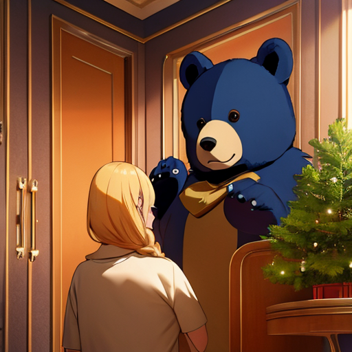 家の中に立っている大きな青い熊