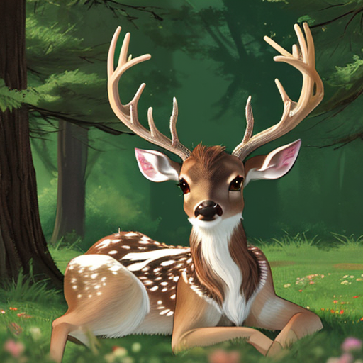 草の上に気持ち良さそうに寝ているシカさんのイラスト