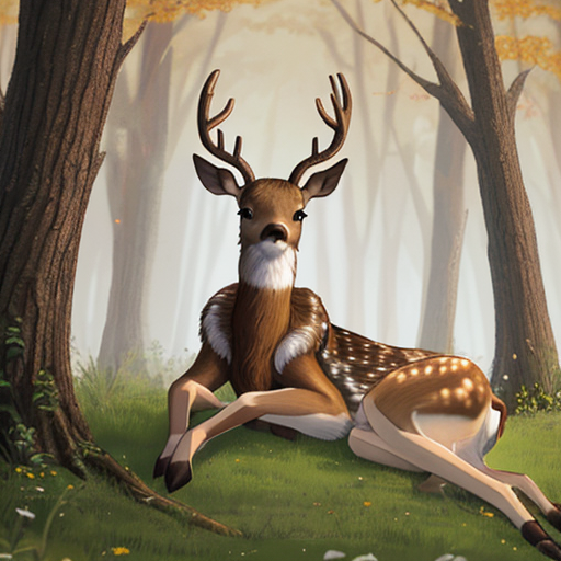 森で寝ているシカの絵