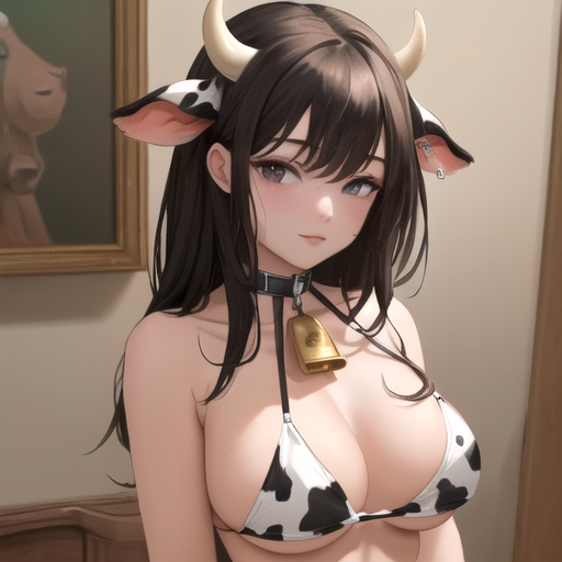 牛さんの角と模様の水着を身につけた大人の女性