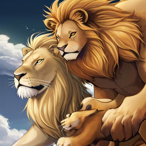 遠くを睨みつけているライオン親子